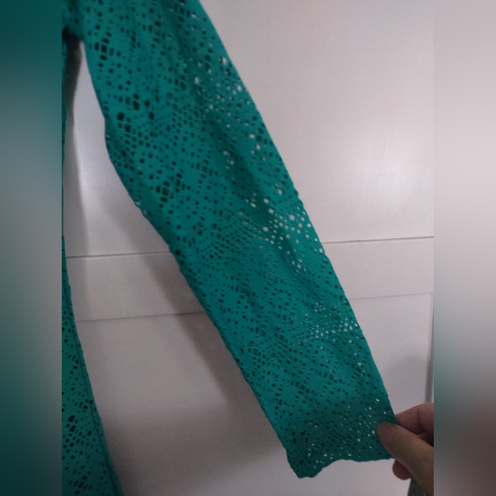 Title Nine Swimsuit Cover Up Size Small Beach Hooded Dress Turquoise/Blue Stripe - Picture 5 of 11